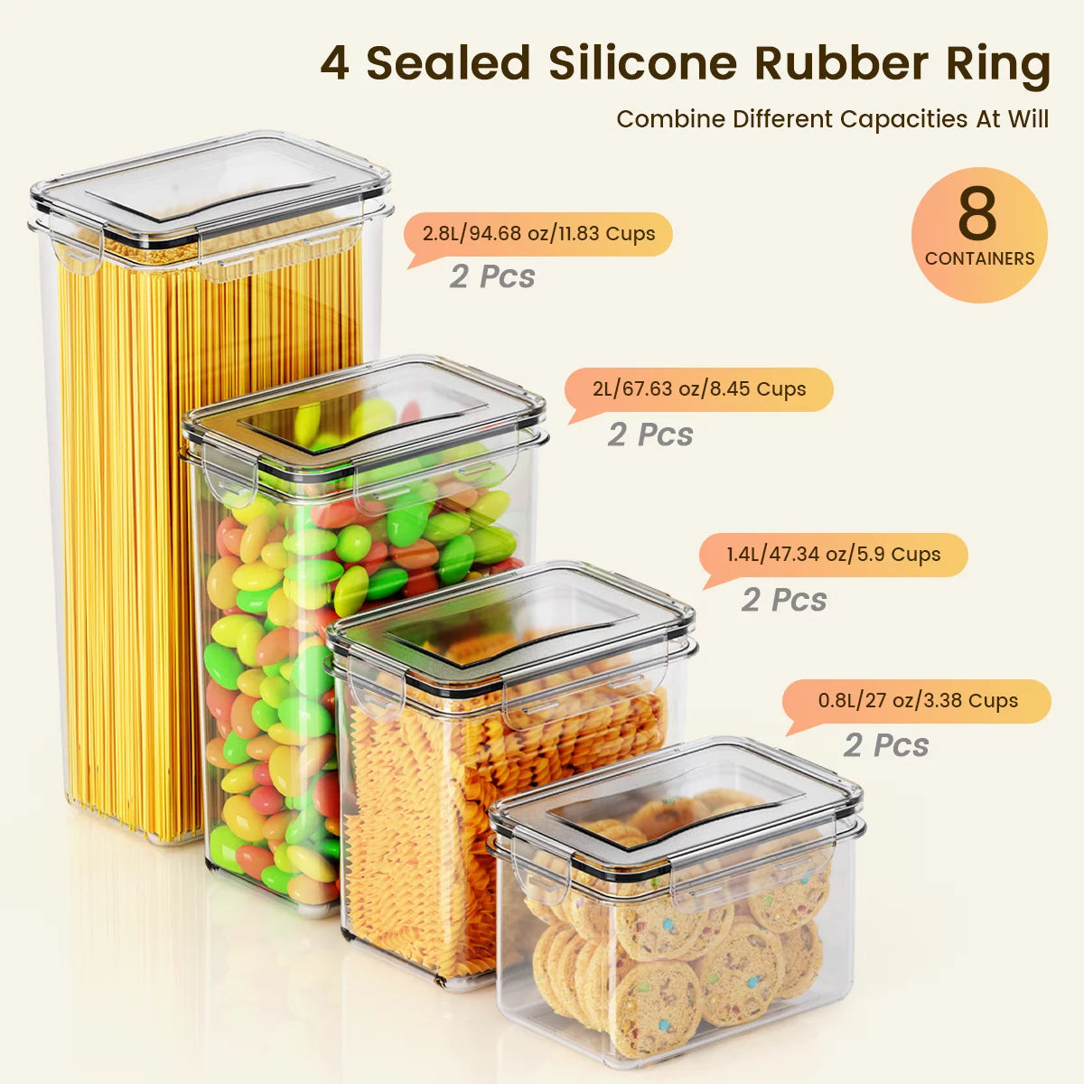 8PCS Airtight Food Storage Containers